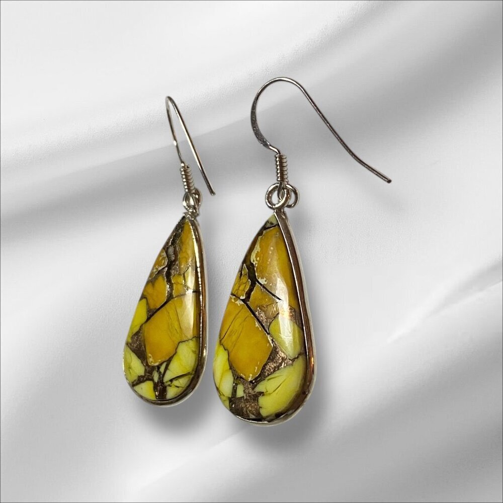 NEW Honey Yellow Dahlia Sterling Silver Dangle Earrings - Picture 2 of 4